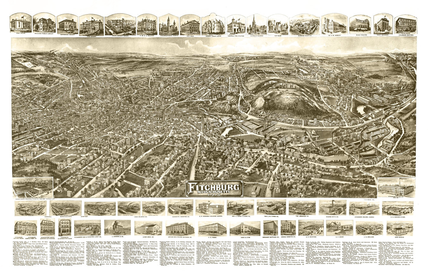 Vintage Map of Fitchburg, Massachusetts, 1915