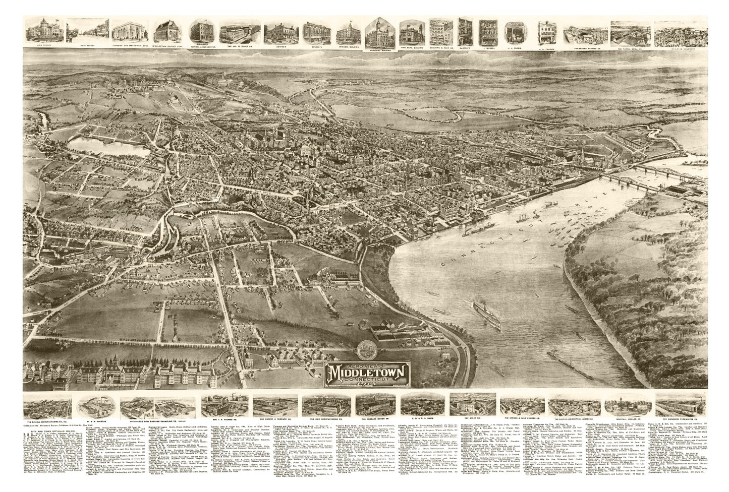 Vintage Map of Middletown, Connecticut, 1915