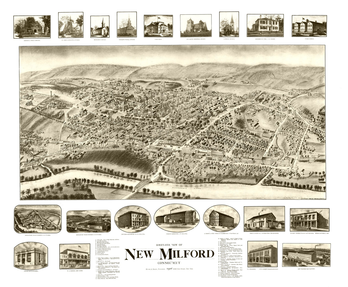 Vintage Map of New Milford, Connecticut, 1906