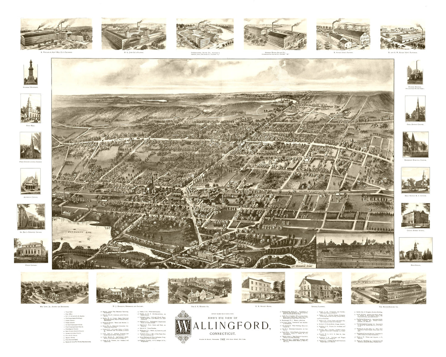 Vintage Map of Wallingford, Connecticut 1905