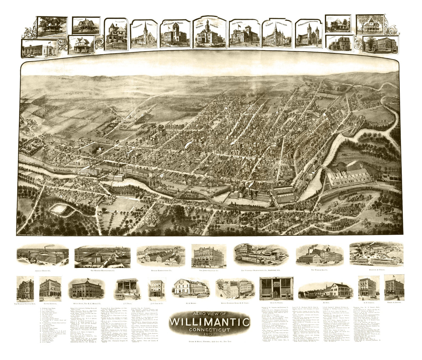 Vintage Map of Willimantic, Connecticut, 1909