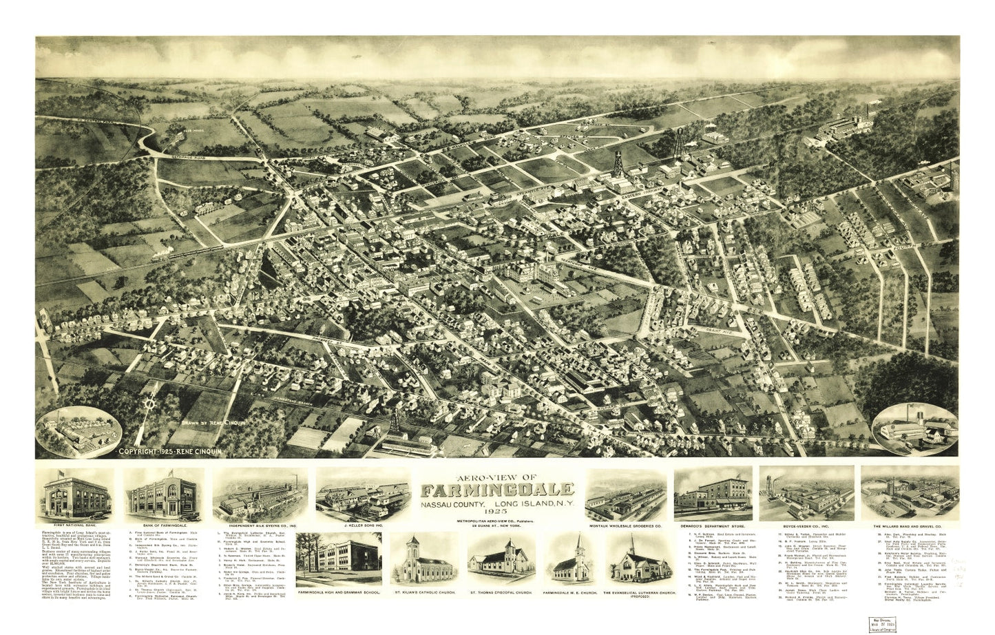 Vintage Map of Farmingdale, New York, 1925