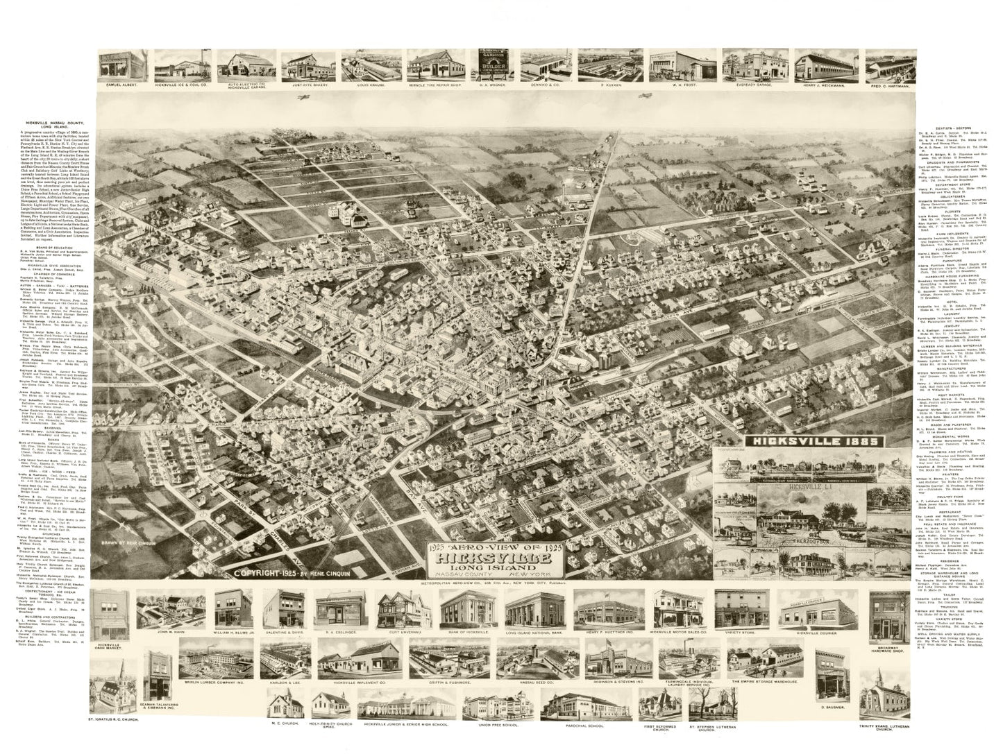 Vintage Map of Hicksville, Nassau County, New York, 1925