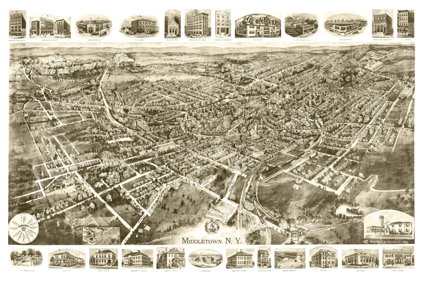 Vintage Map of Middletown, New York, 1921
