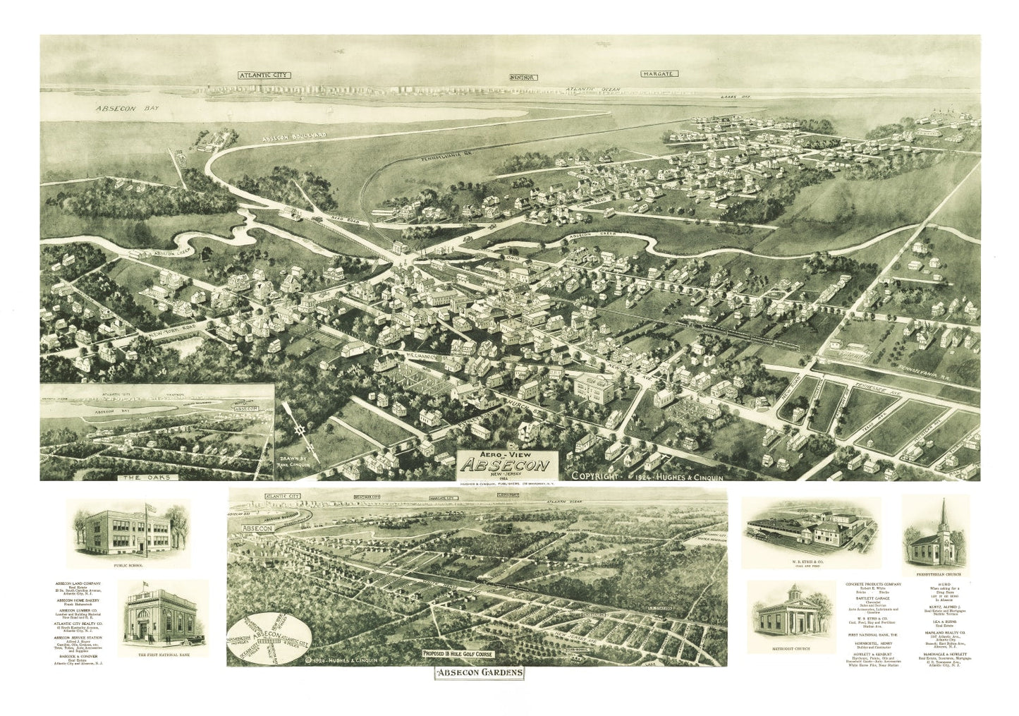 Vintage Map of Absecon, New Jersey, 1924