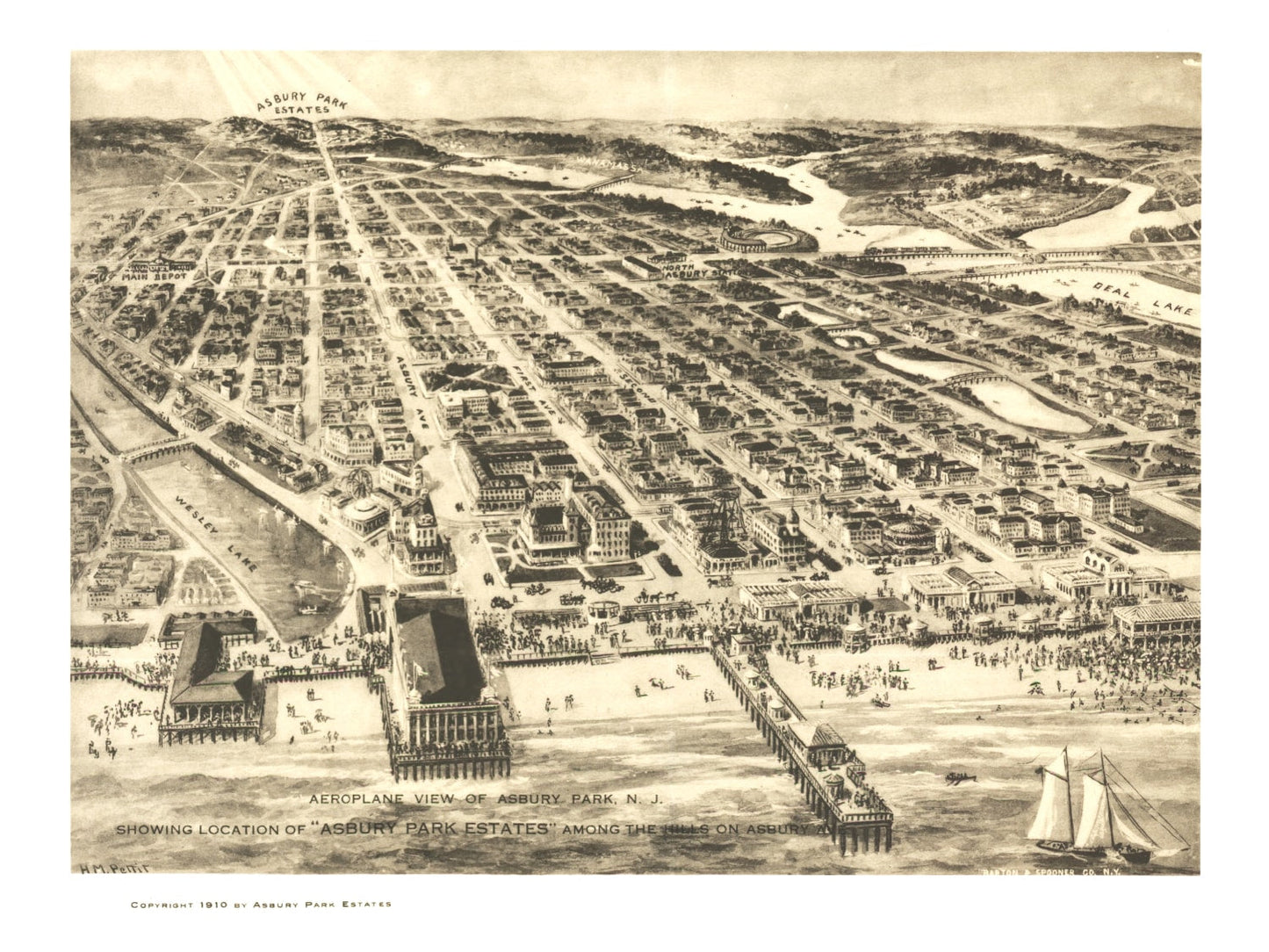 Vintage Map of Asbury Park, New Jersey, 1910