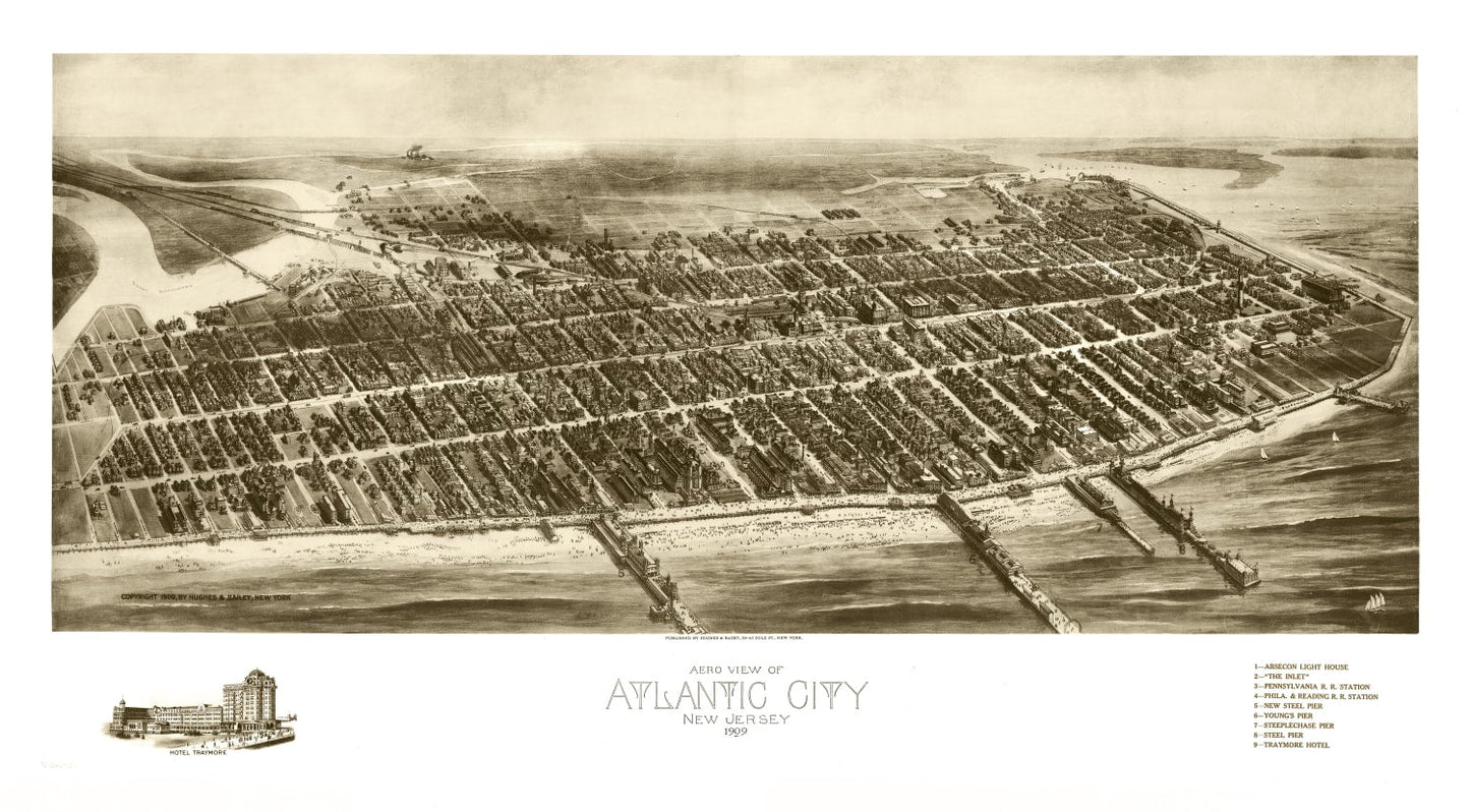 Vintage Map of Atlantic City, New Jersey, 1909