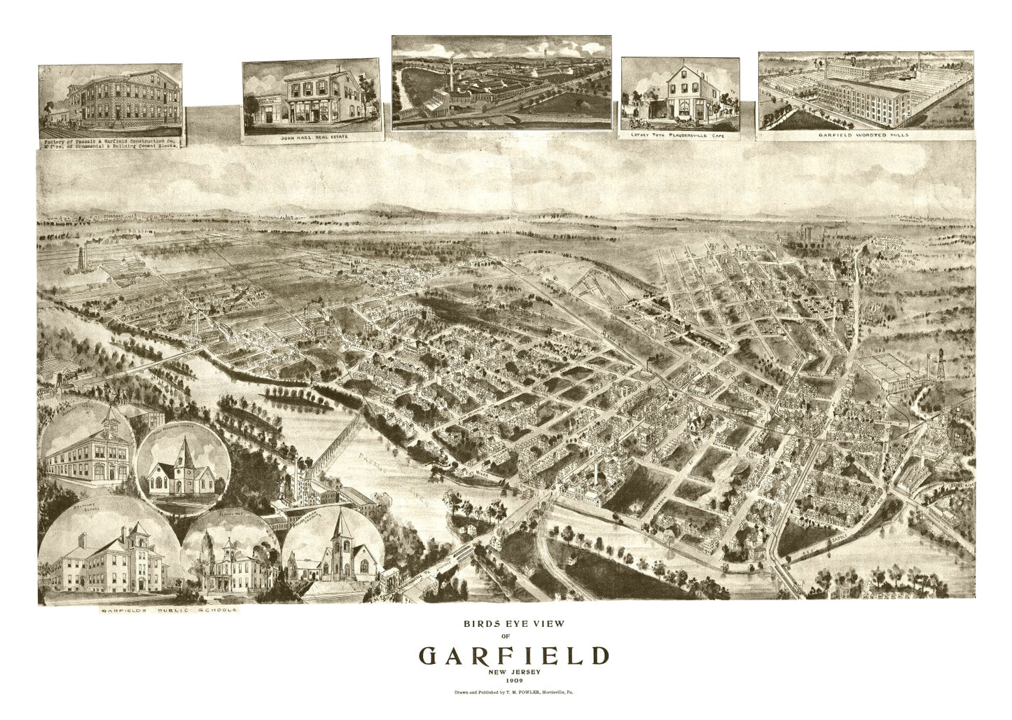 Vintage Map of Garfield, New Jersey, 1909