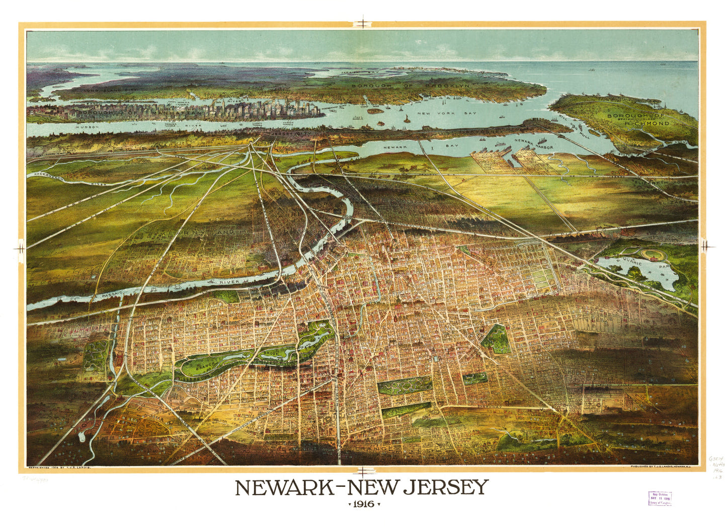 Vintage Map of Newark, New Jersey, 1916