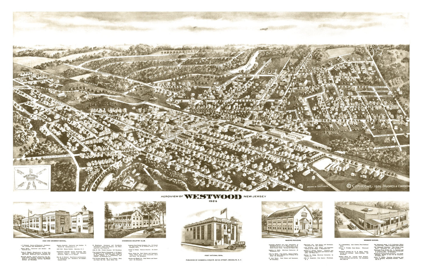 Vintage Map of Westwood, New Jersey, 1924