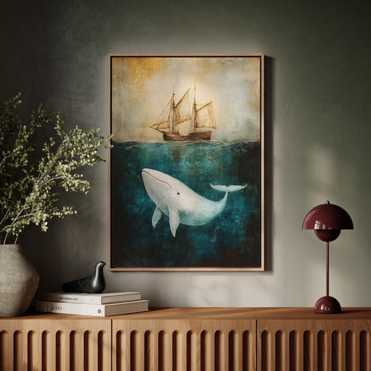 Whale Beneath the Tall Ship - Vintage Seascape Art