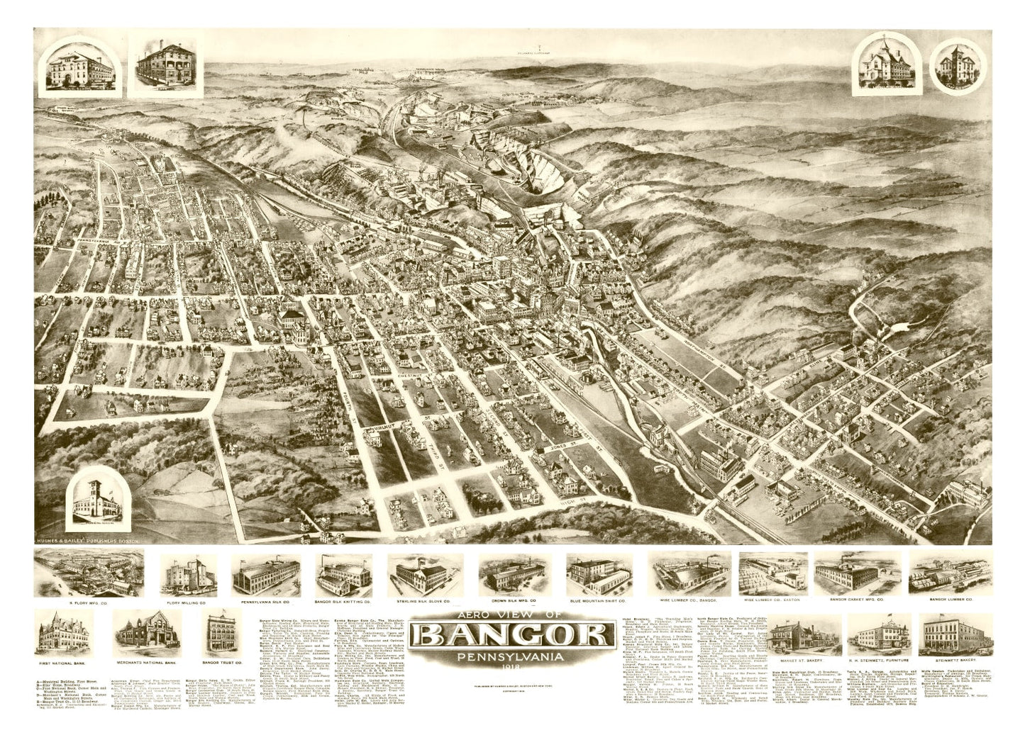 Vintage Map of Bangor, Pennsylvania, 1918