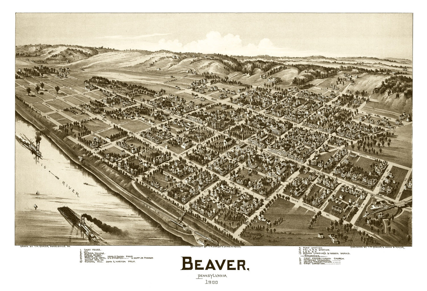 Vintage Map of Beaver, Pennsylvania, 1900