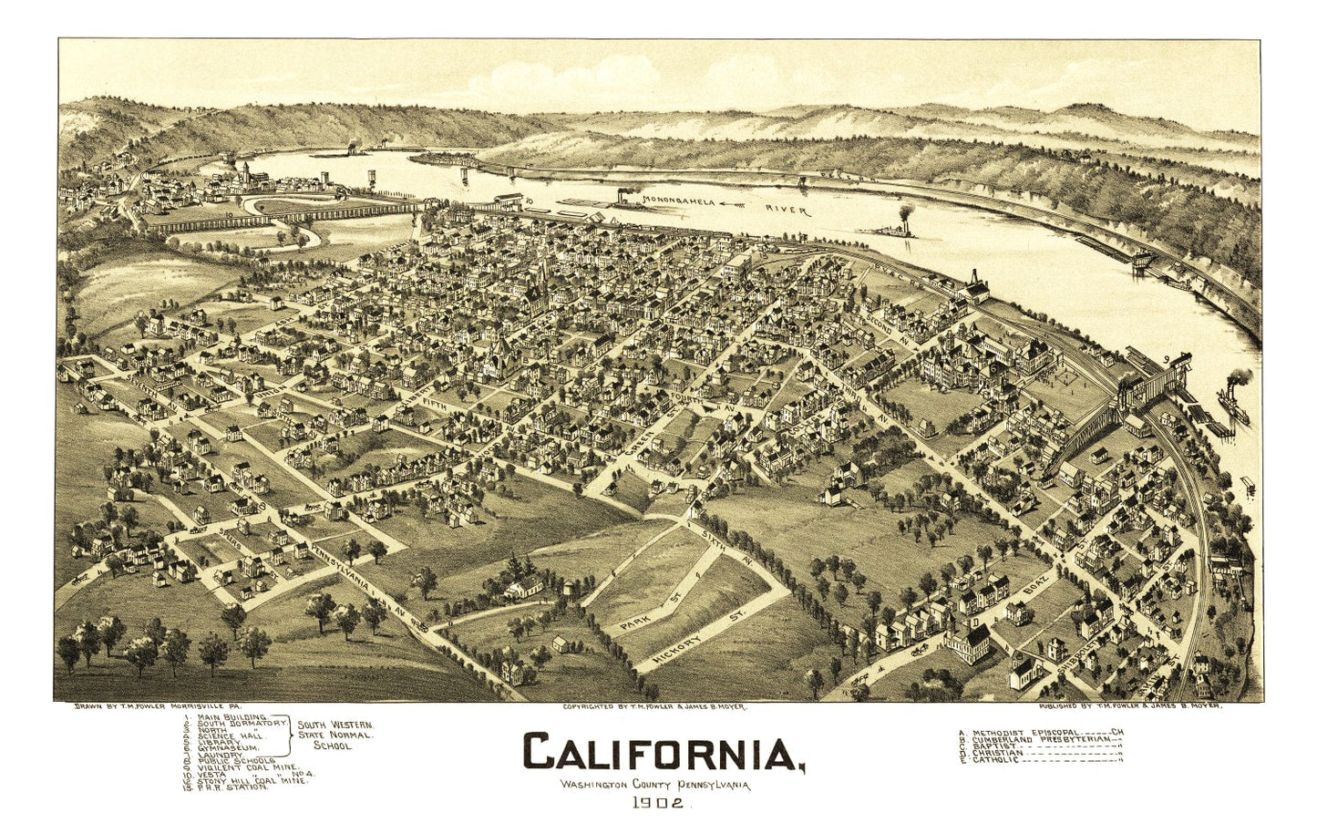 Vintage Map of California, Pennsylvania, 1902
