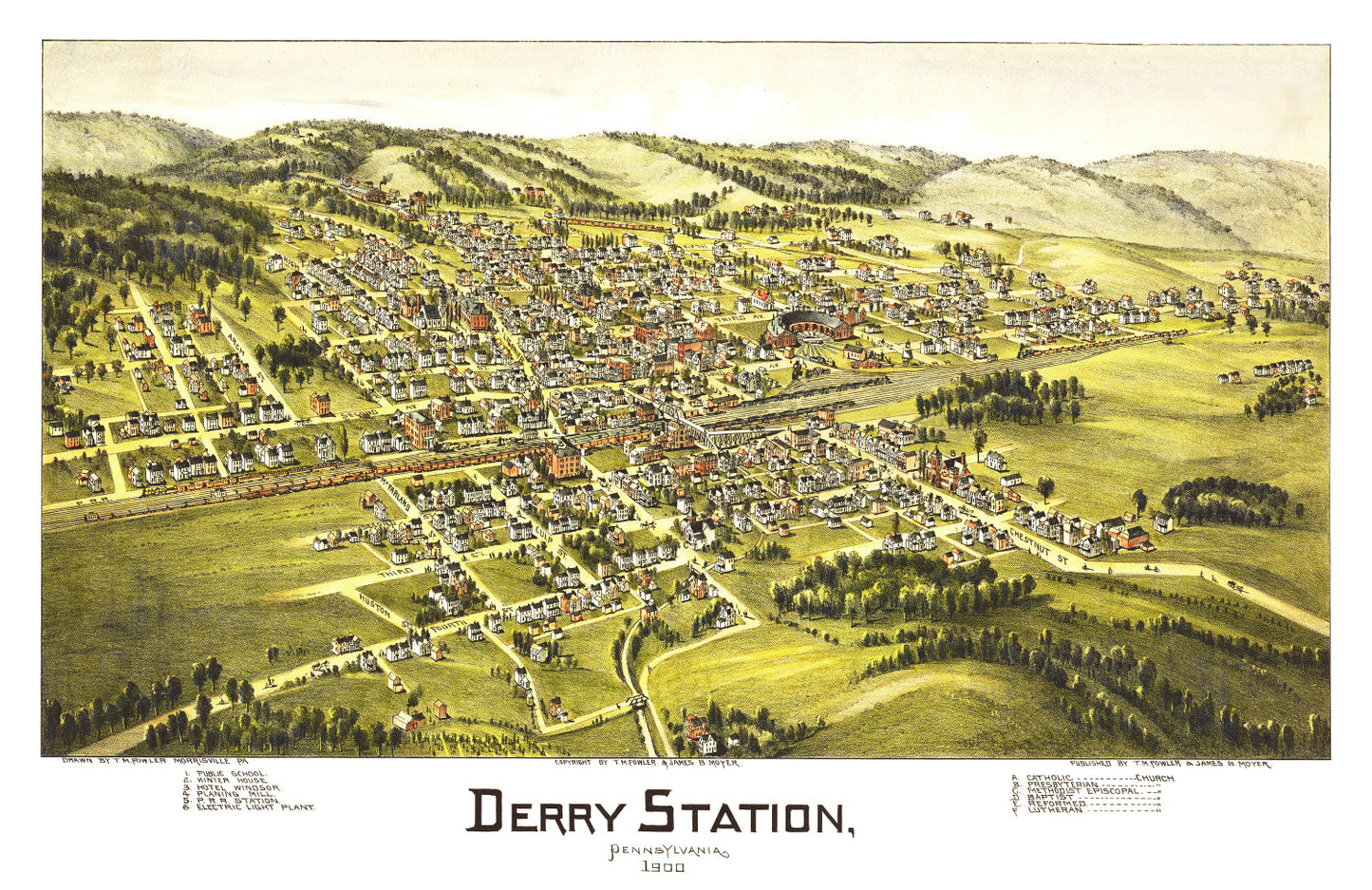 Vintage Map of Derry Station, Pennsylvania, 1900