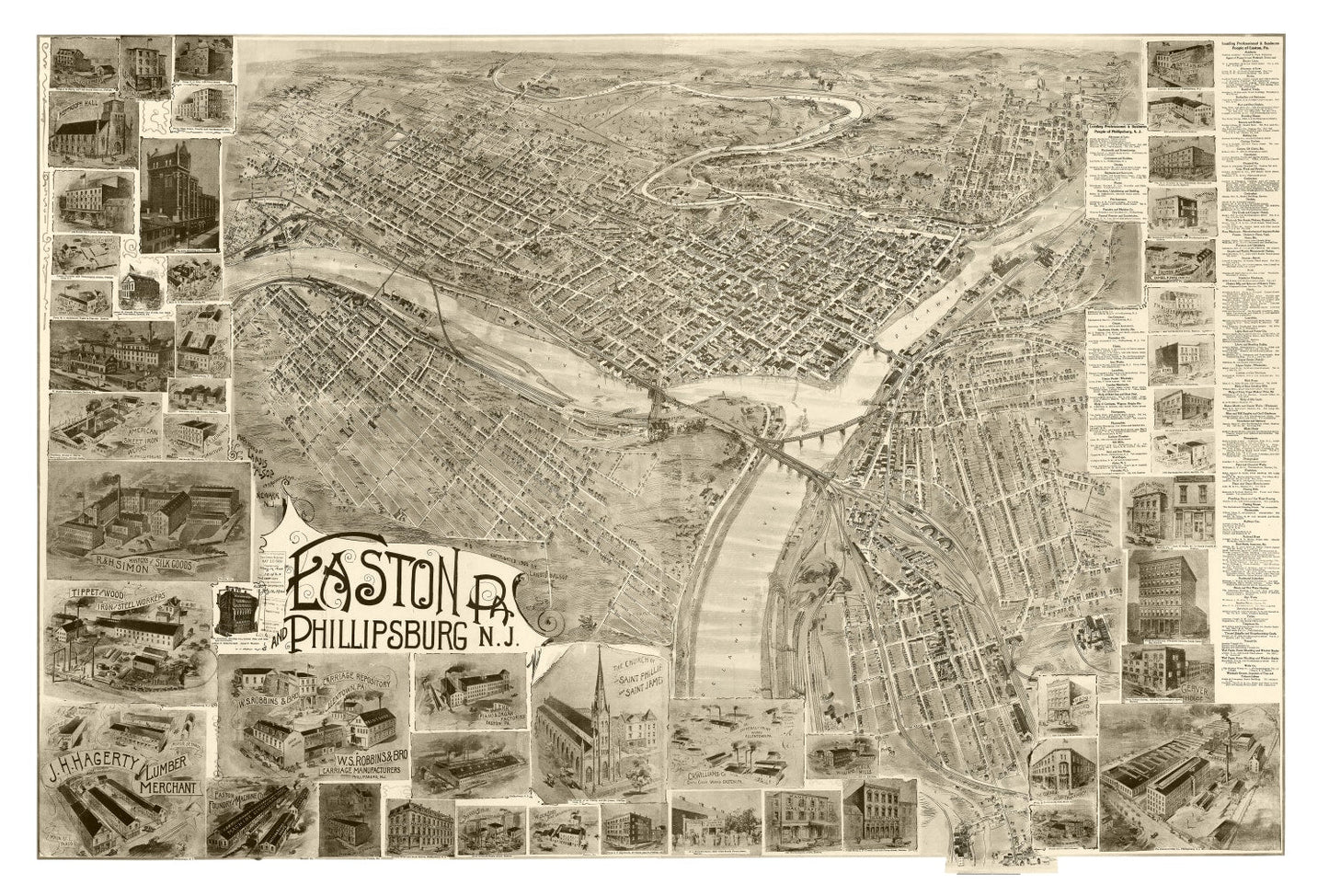 Vintage Map of Easton, Pennsylvania, 1900