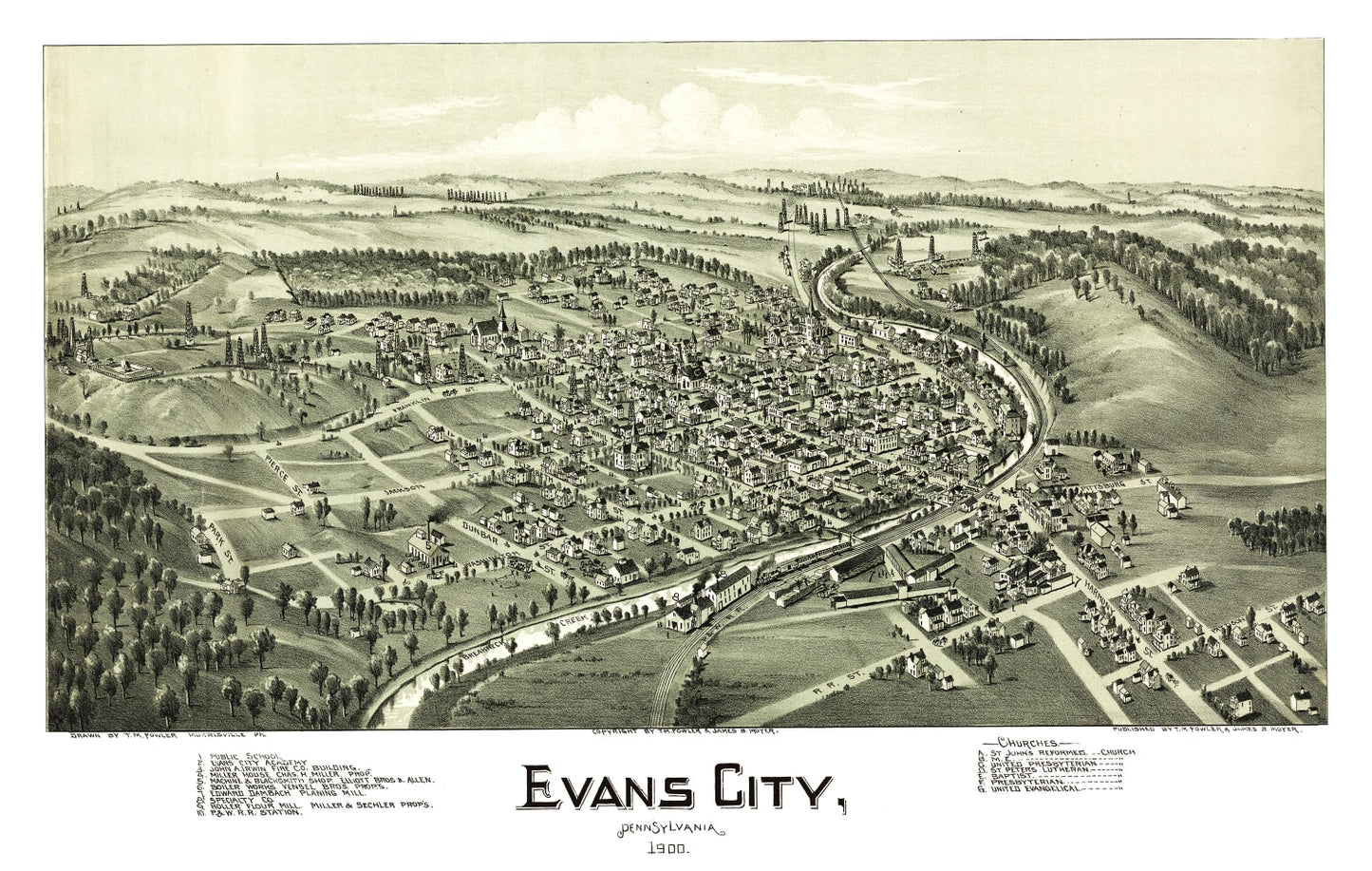 Vintage Map of Evans City, Pennsylvania, 1900