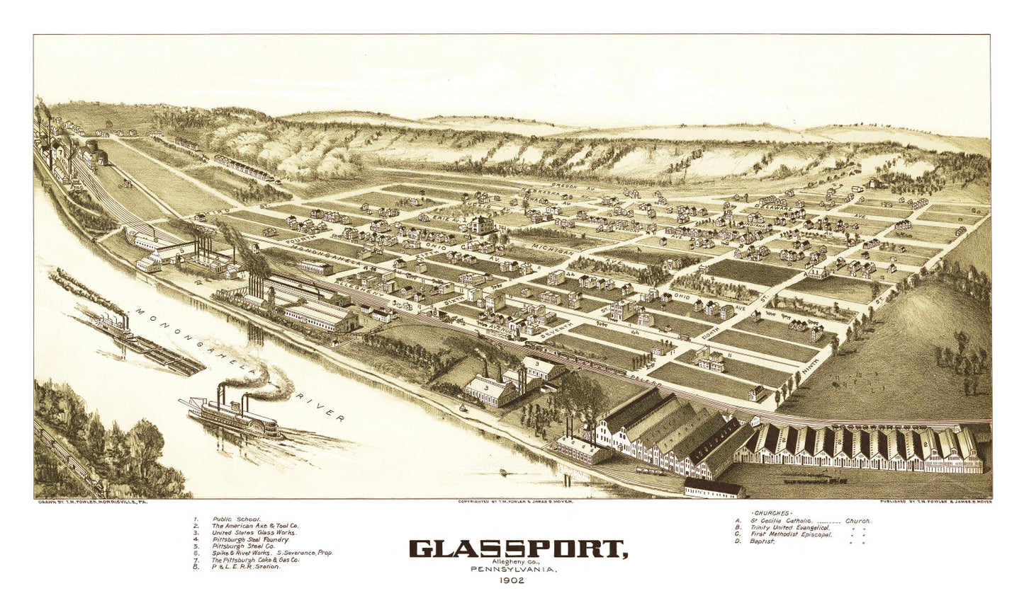 Vintage Map of Glassport, Pennsylvania, 1902