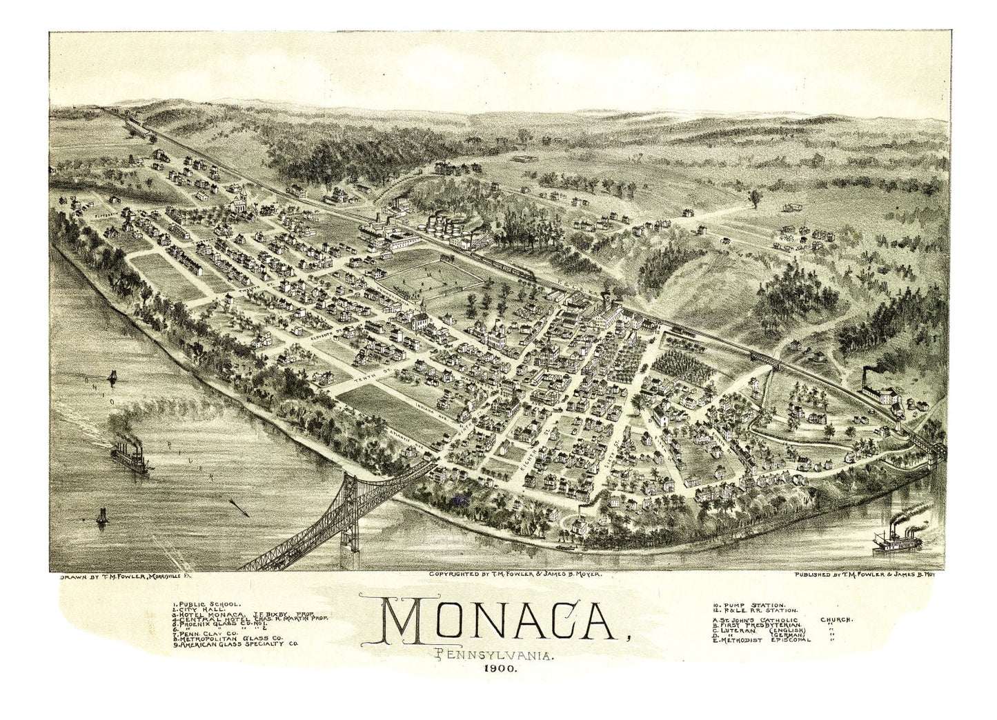 Vintage Map of Monaca, Pennsylvania, 1900