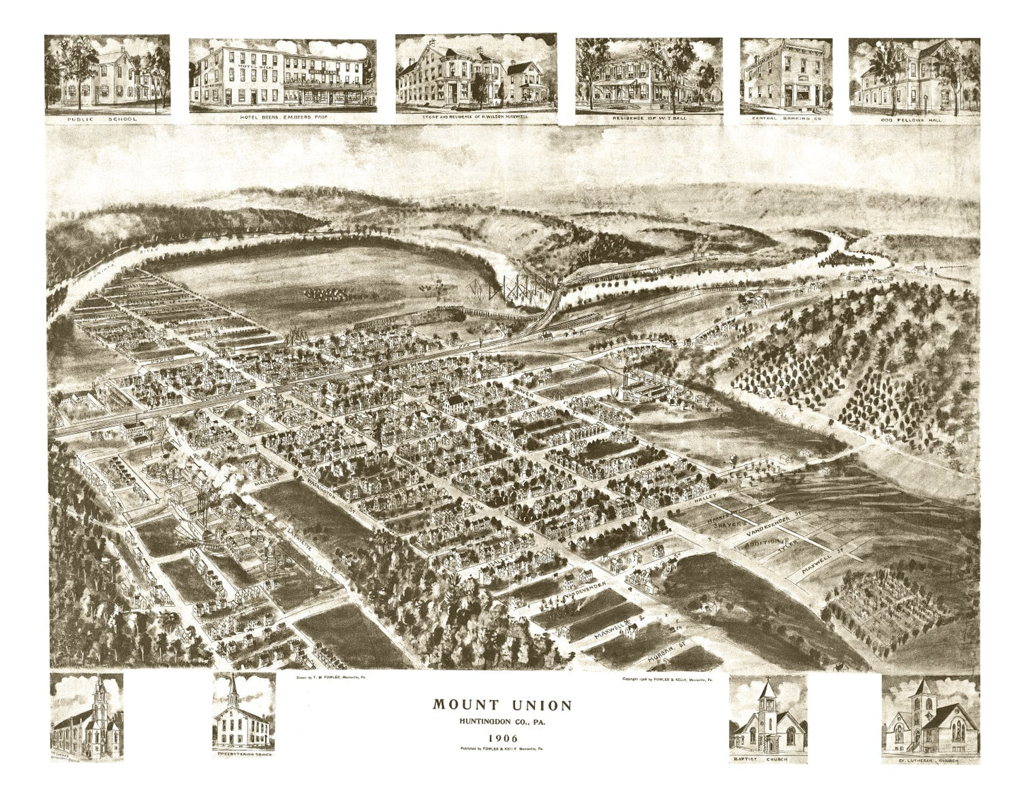 Vintage Map of Mount Union, Pennsylvania, 1906