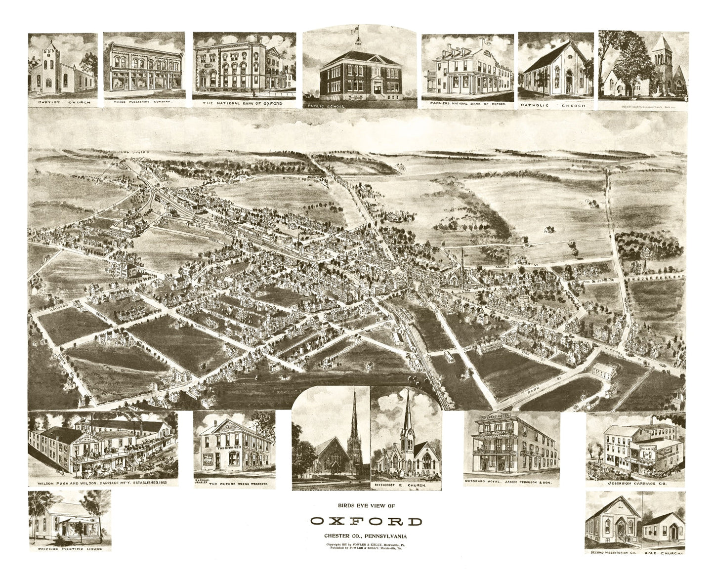 Vintage Map of Oxford, Pennsylvania, 1907