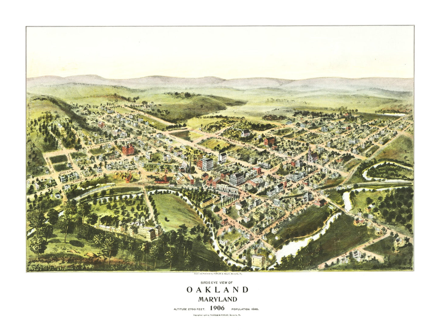 Vintage Map of Oakland, Maryland, 1906