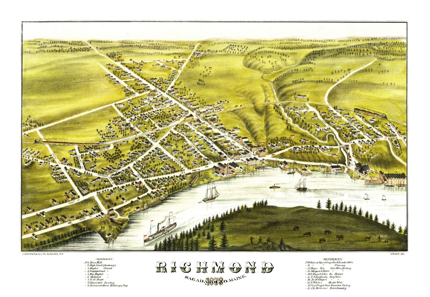 Vintage Map of Richmond, Sagadahoc County, Maine, 1878
