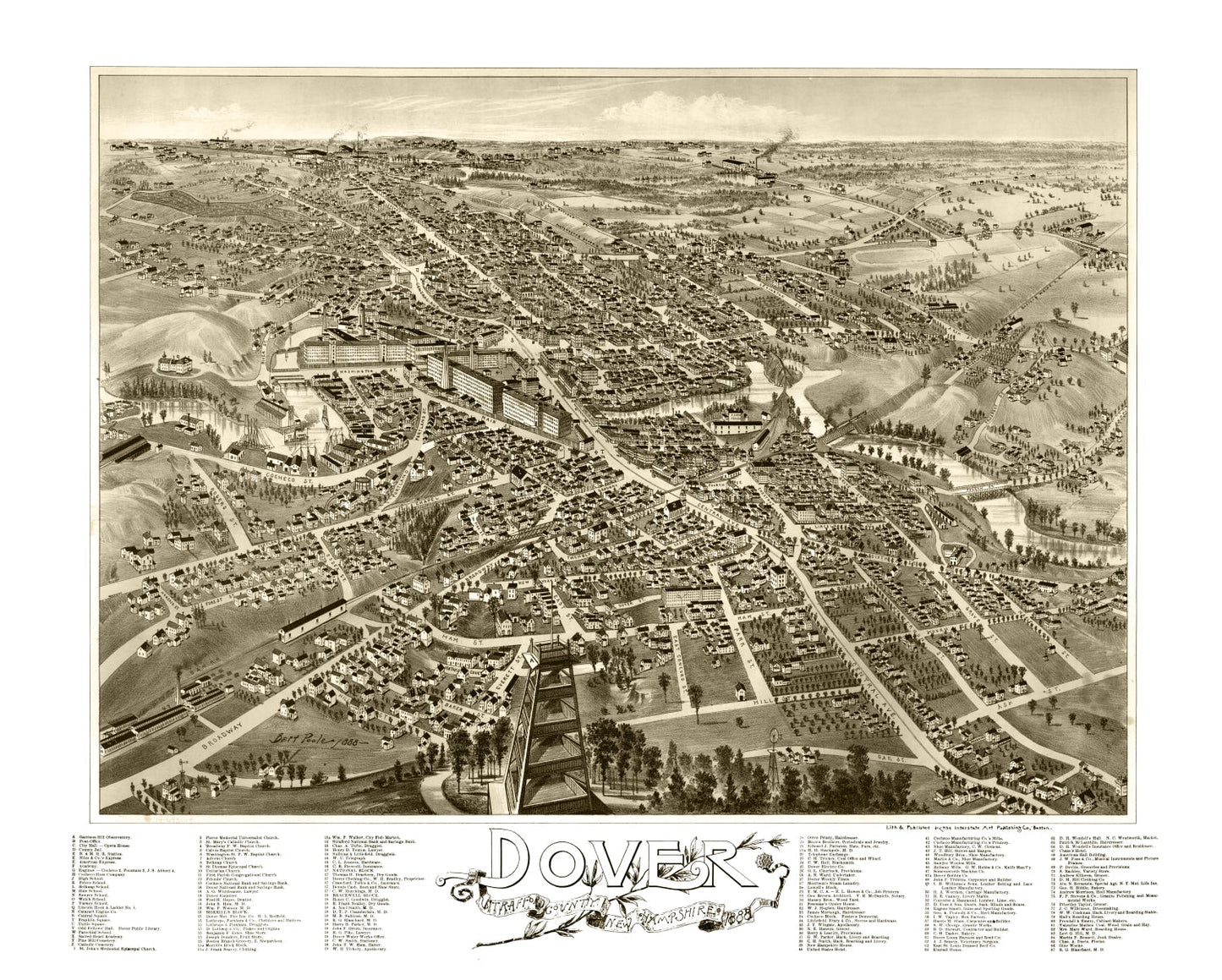 Vintage Map of Dover, New Hampshire, 1888
