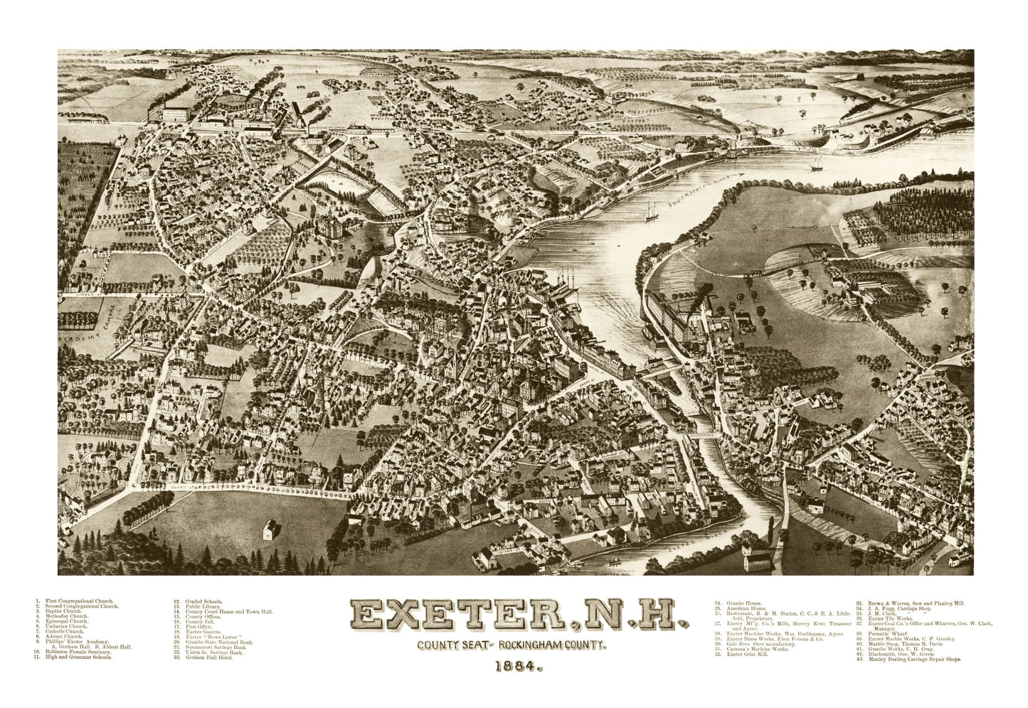 Vintage Map of Exeter, New Hampshire, 1884