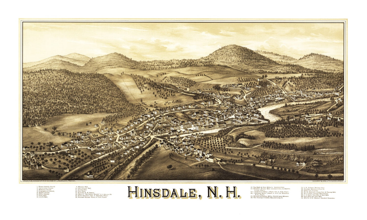 Vintage Map of Hinsdale, Cheshire County, New Hampshire, 1886
