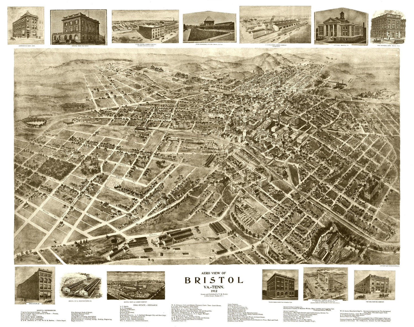 Vintage Map of Bristol, Virginia, 1912