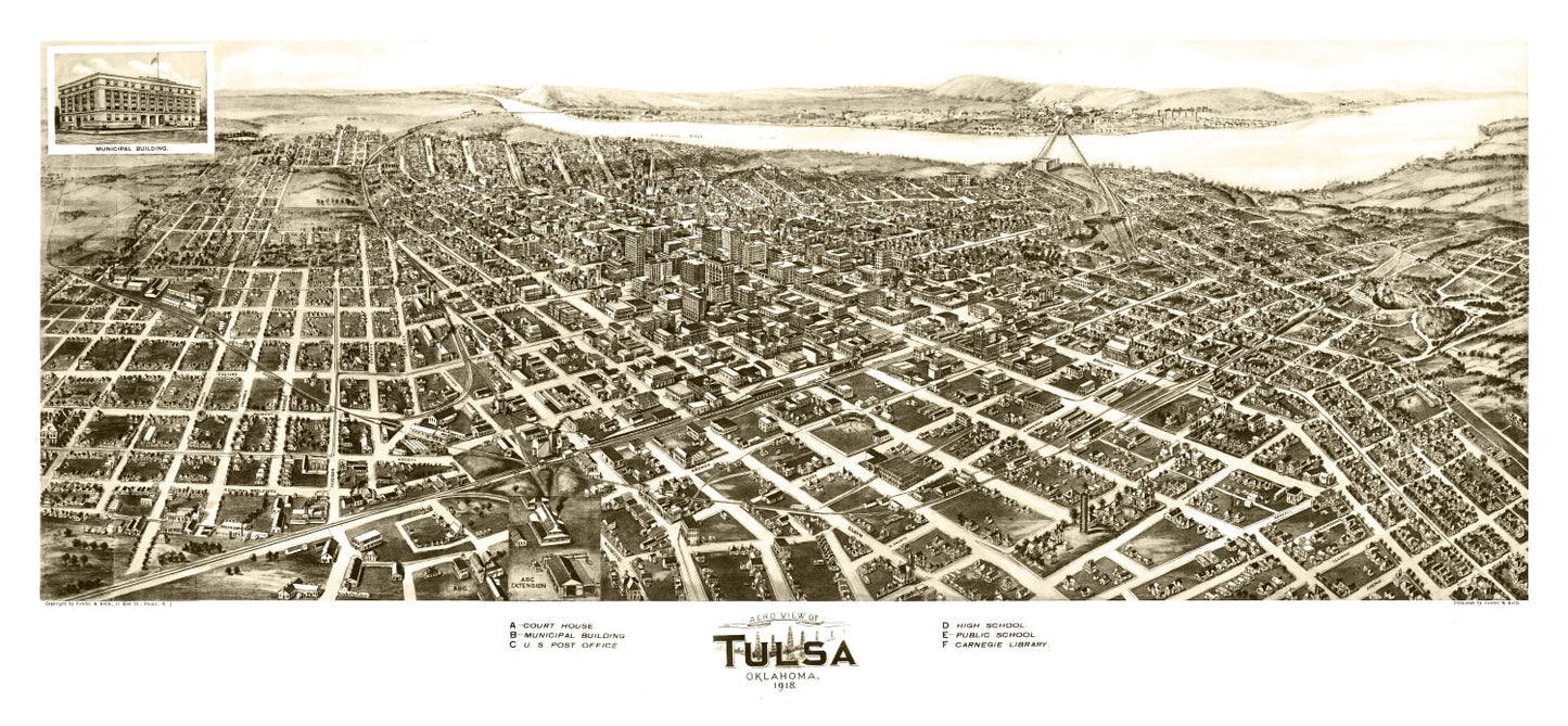 Vintage Map of Tulsa, Oklahoma, 1918