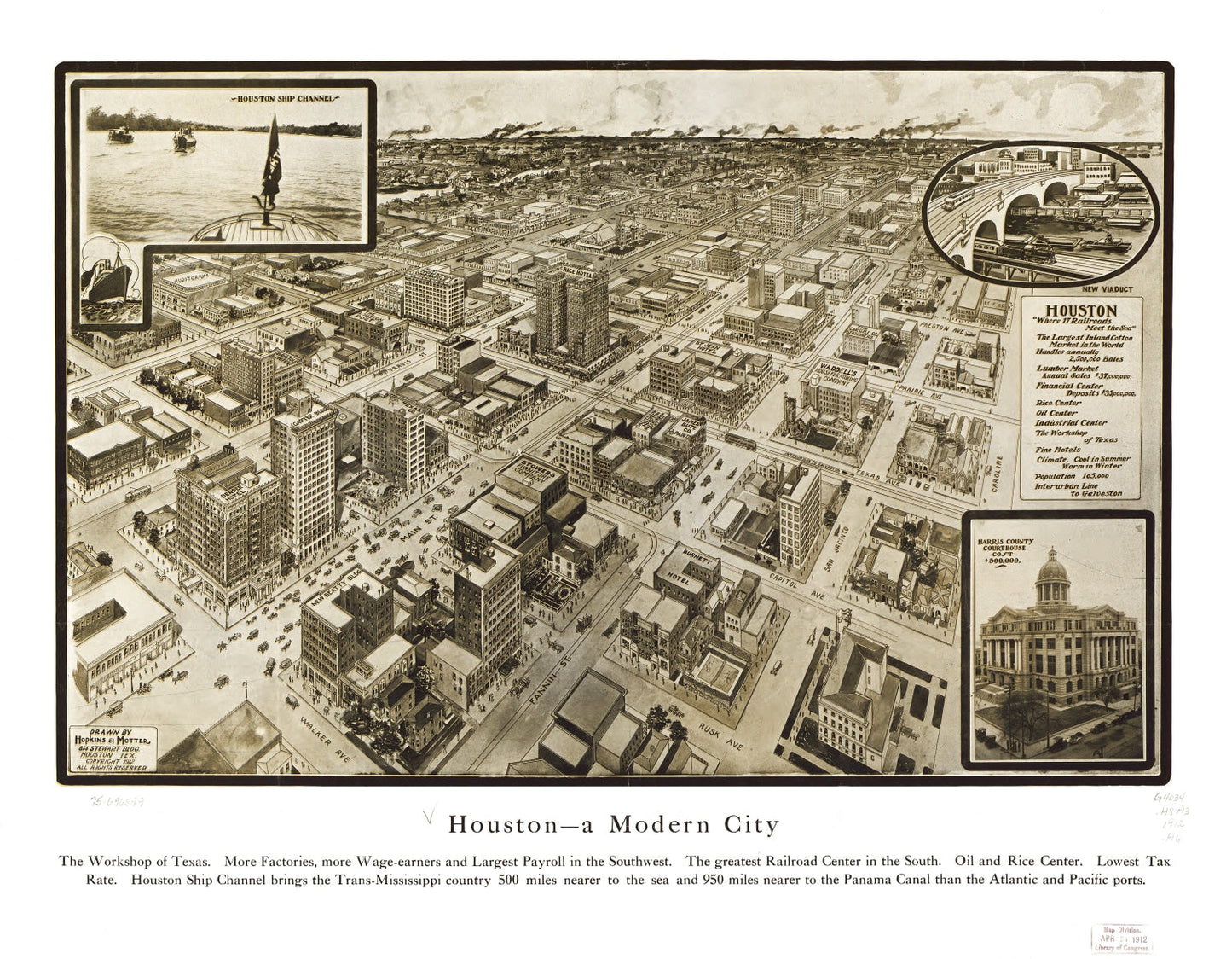 Vintage Map of Houston, Texas, 1912