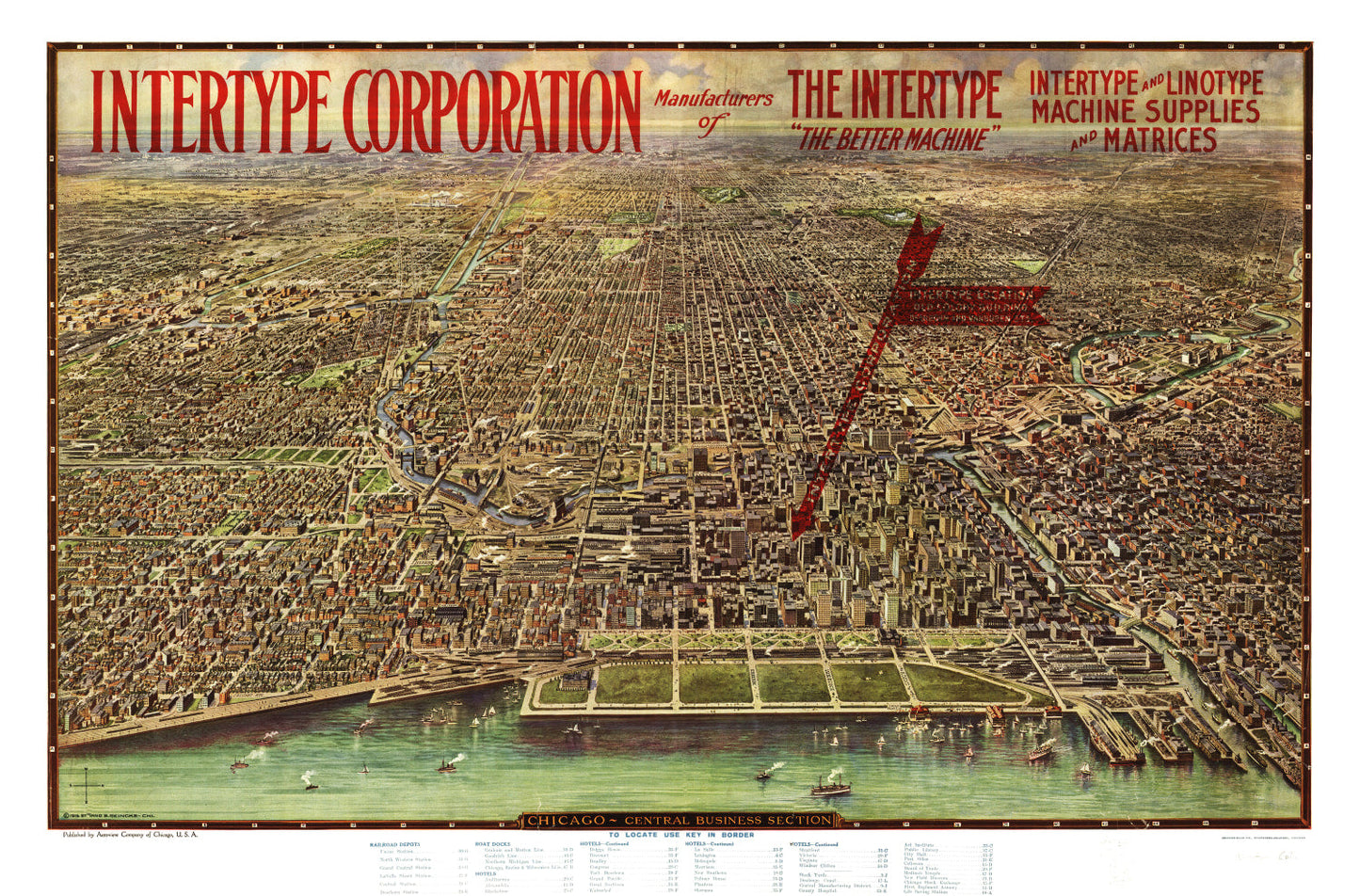 Vintage Map of Chicago, Illinois, 1916 Restored Print