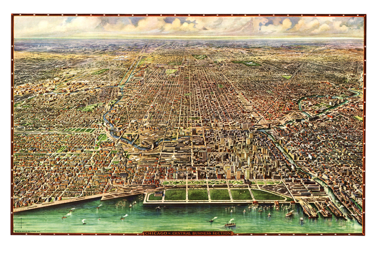 Vintage Map of Chicago, Illinois, 1916 Wall Art