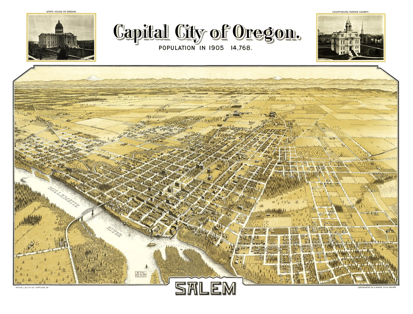 Vintage Map of Salem, Oregon, 1905