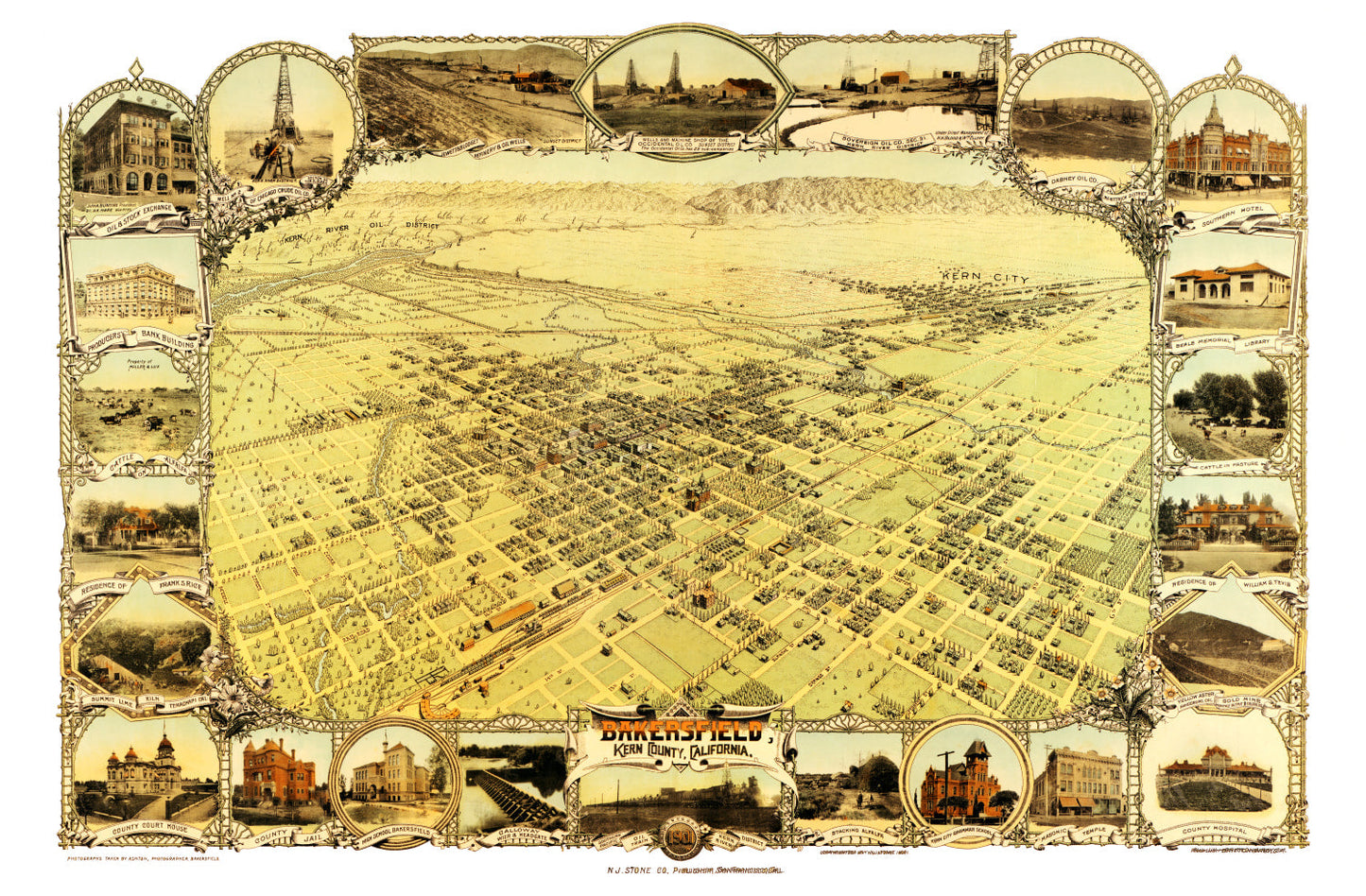 Vintage Map of Bakersfield, California, 1901