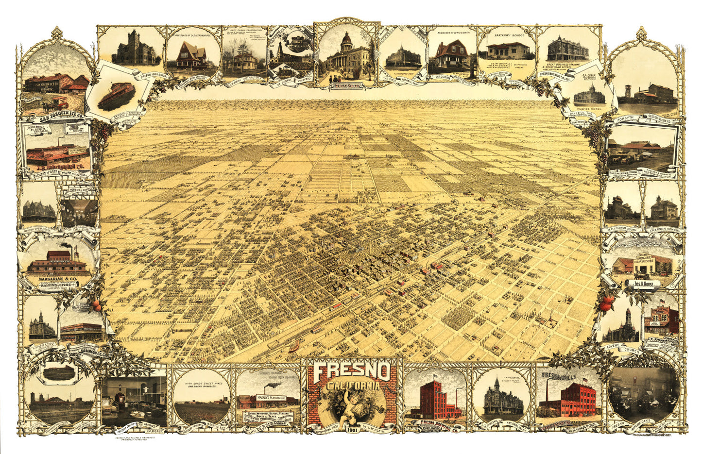 Vintage Map of Fresno, California, 1901