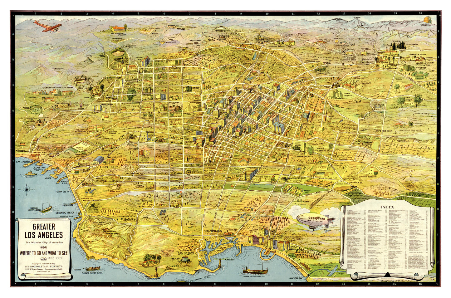 Vintage Map of Los Angeles, California, 1932