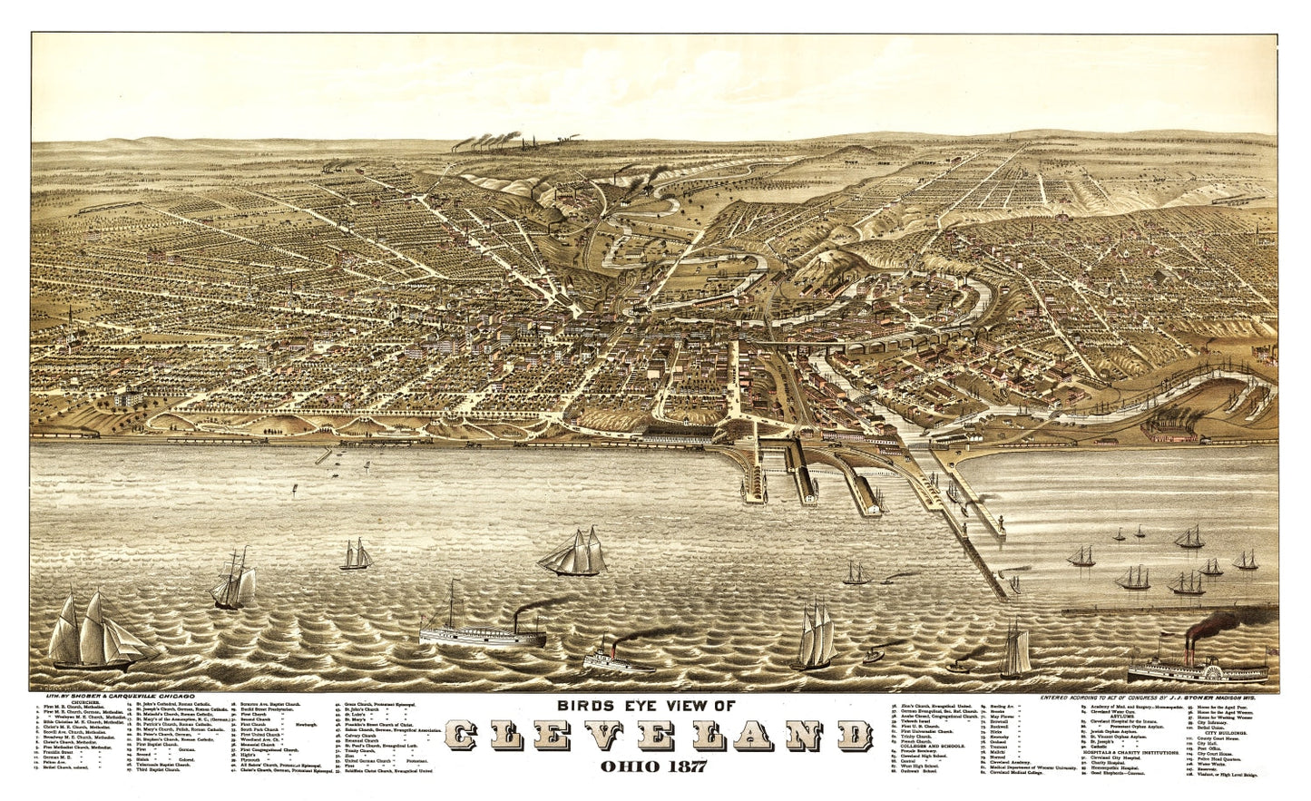 Vintage Map of Cleveland, Ohio 1877