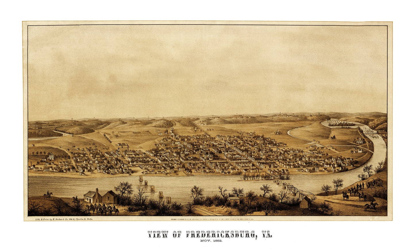 Vintage Map of Fredericksburg, Virginia, 1862