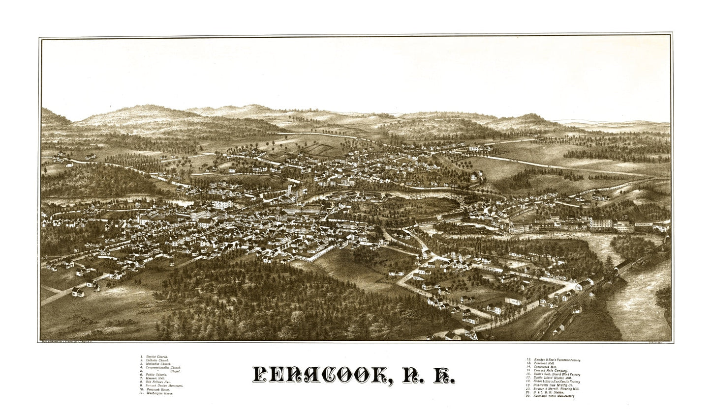 Vintage Map of Penacook, New Hampshire, 1887