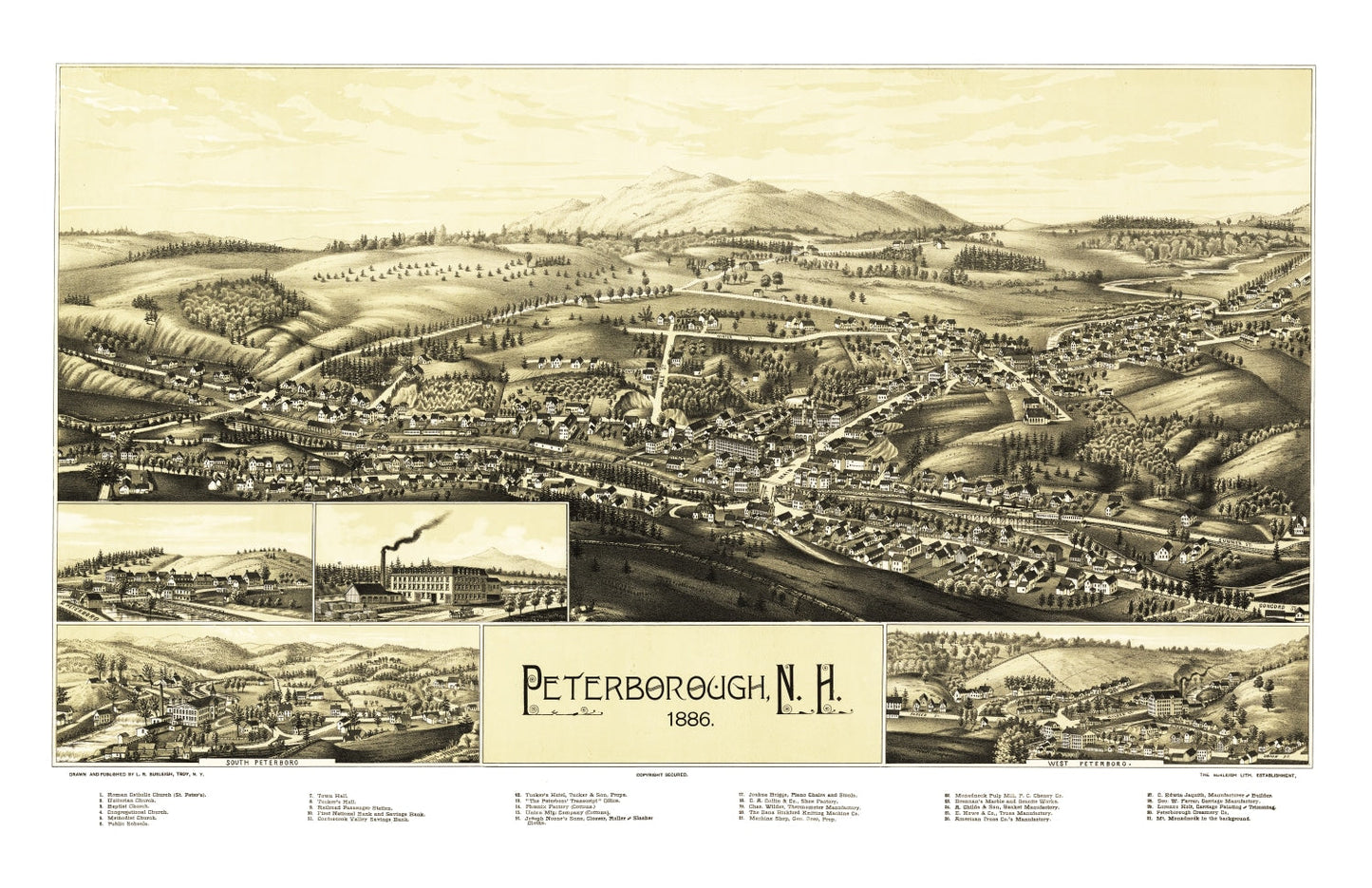 Vintage Map of Peterborough, New Hampshire, 1886