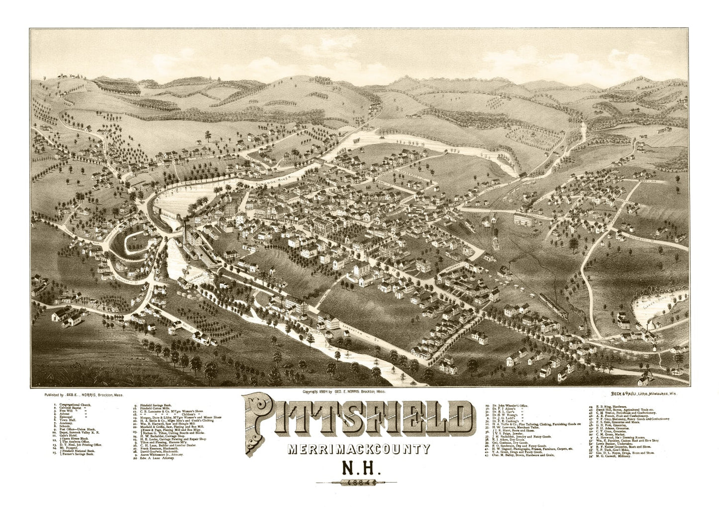 Vintage Map of Pittsfield, New Hampshire, 1884