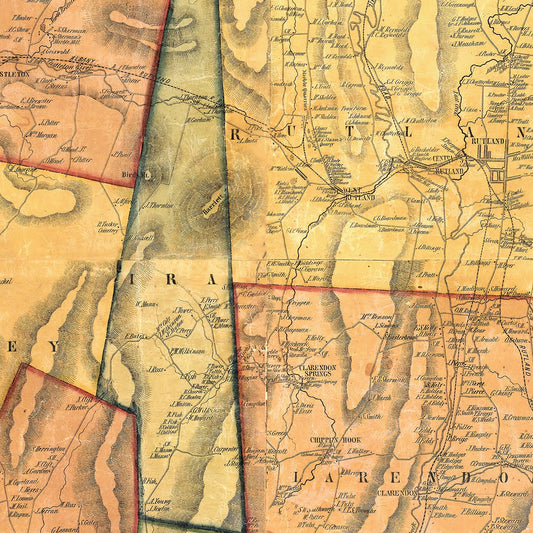 Vintage Map of Rutland County, Vermont, 1854