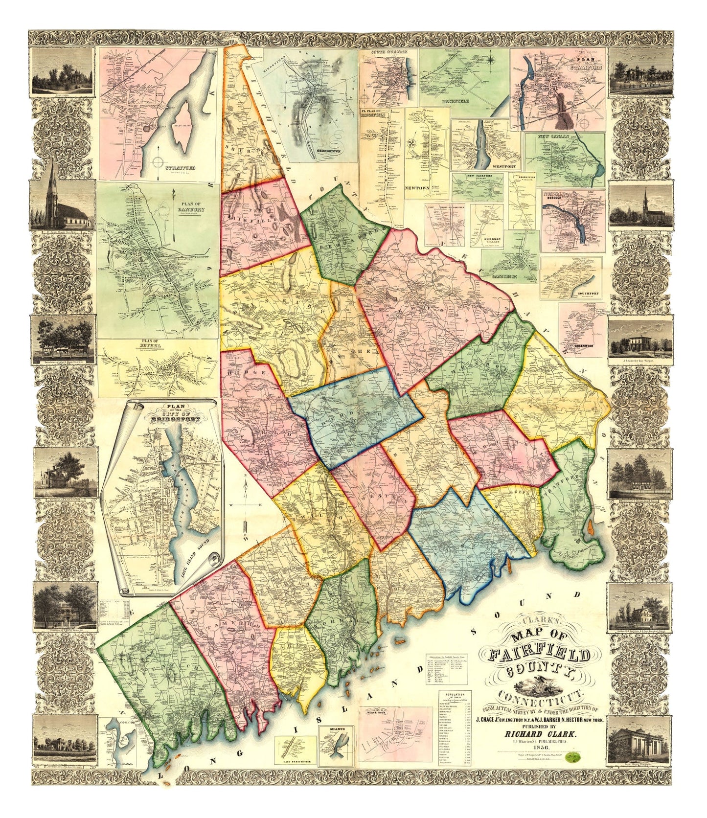 Vintage Map of Fairfield County, Connecticut, 1856