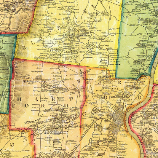 Vintage Map of Hartford County, Connecticut, 1855
