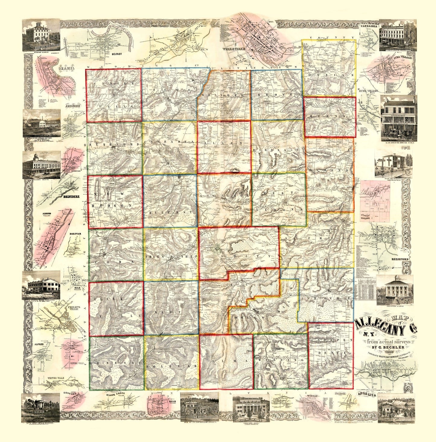 Vintage Map of Allegany County, New York, 1856