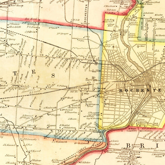 Vintage Map of Monroe County, New York, 1852