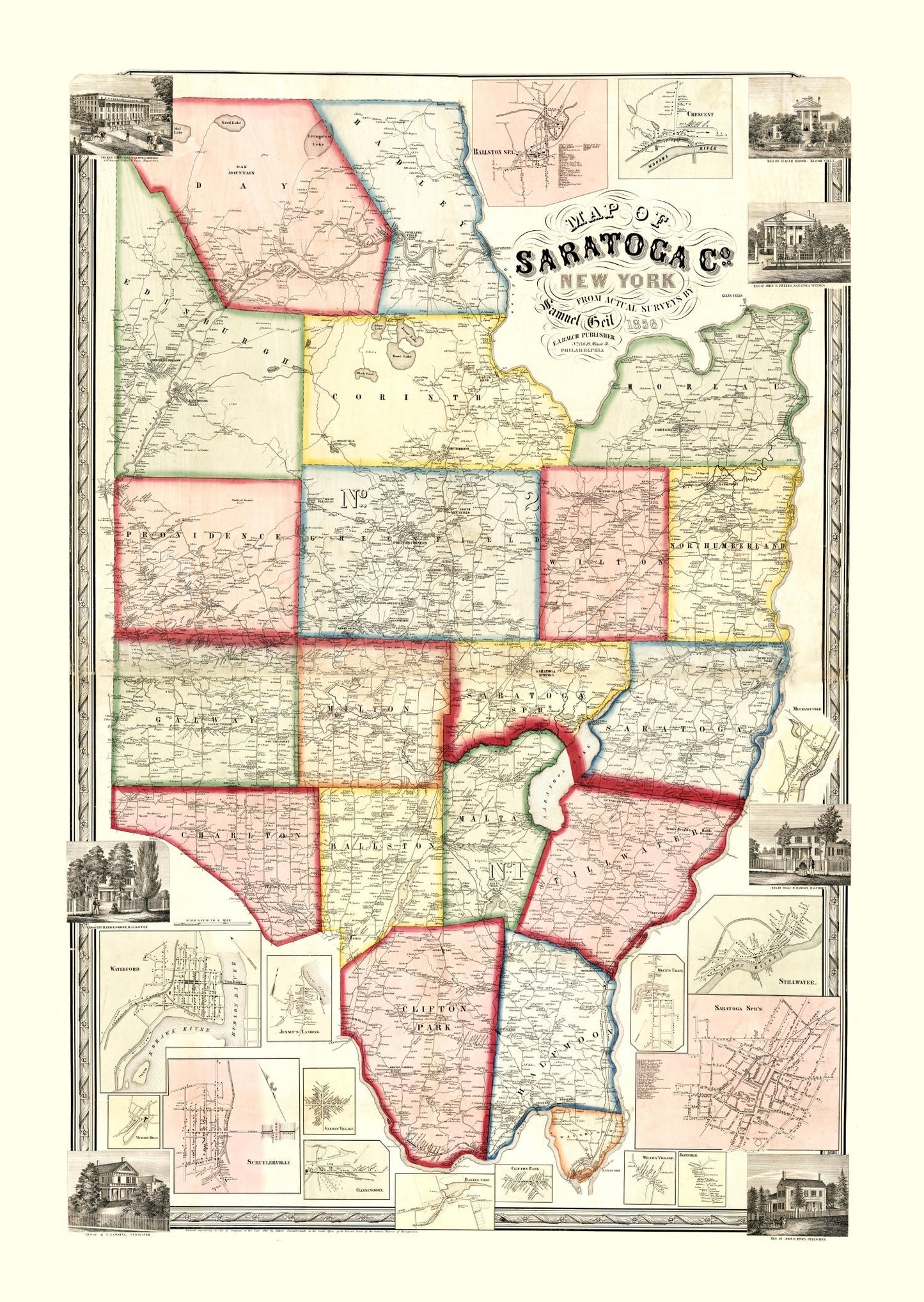 Vintage Map of Saratoga County, New York, 1856 (No. 2)